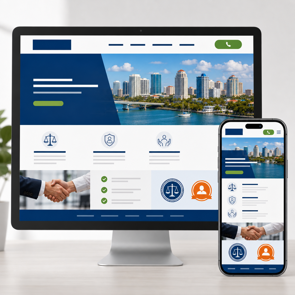 A conversion-focused practice area page combines authority signals, mobile-first design, and obvious next steps.